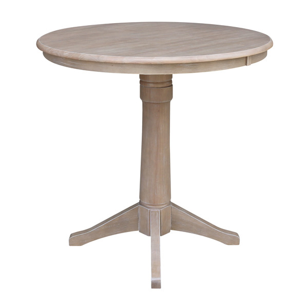 International Concepts Round Pedestal Table, 36 in W X 36 in L X 41.9 in H, Wood, Washed Gray Taupe K09-36RT-27B-6B-2